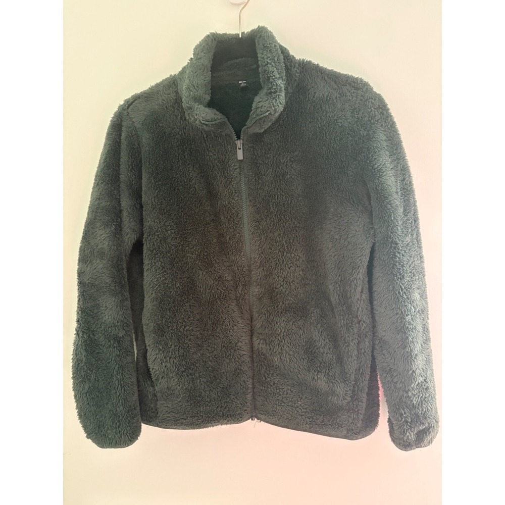 Unisex Uniqlo Fleece Jacket S Soft Warm Cozy Outerwear Winter Zip Up Dark Green‎